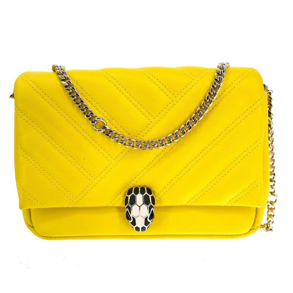 Bvlgari Serpenti Cabochon Diagonal Quilted Leather Yellow Leather Shoulder Bag
